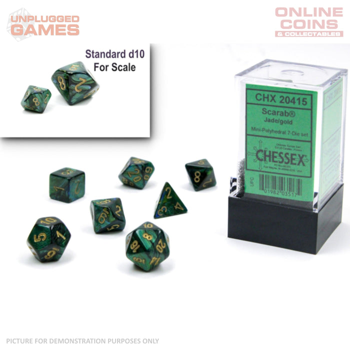 CHESSEX Mini 7-Die Set - Scarab Jade/Gold