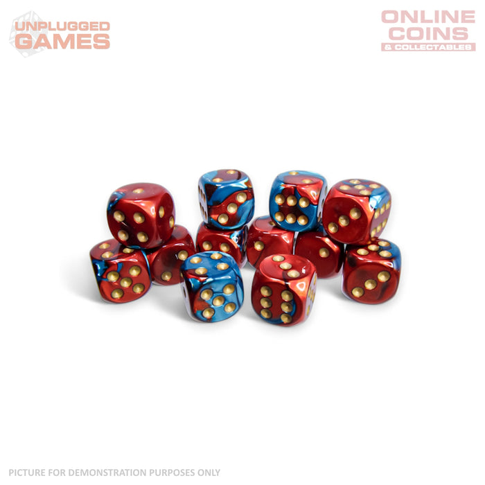 Chessex D6 Gemini 16mm d6 Red-Teal/gold Dice Block (12 dice)