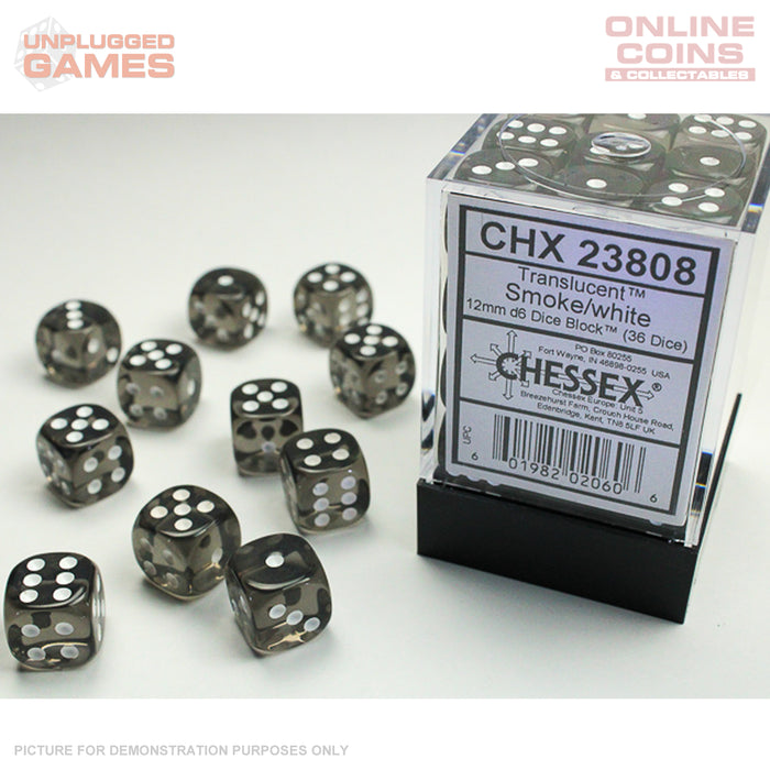 CHESSEX Translucent 12mm d6 Smoke/White Block (36)