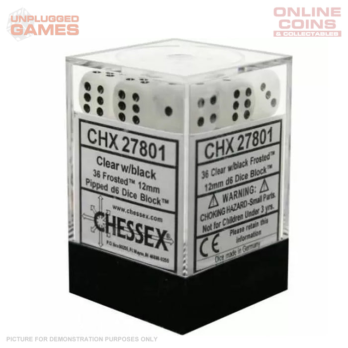CHESSEX Frosted 12mm d6 Clear/Black Block (36)