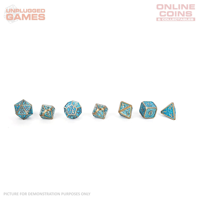 LPG Dice Set - Metal RPG Draco Bright Blue/Brass