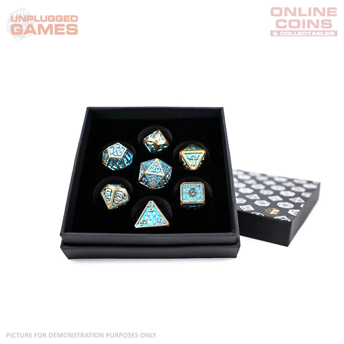 LPG Dice Set - Metal RPG Draco Bright Blue/Brass