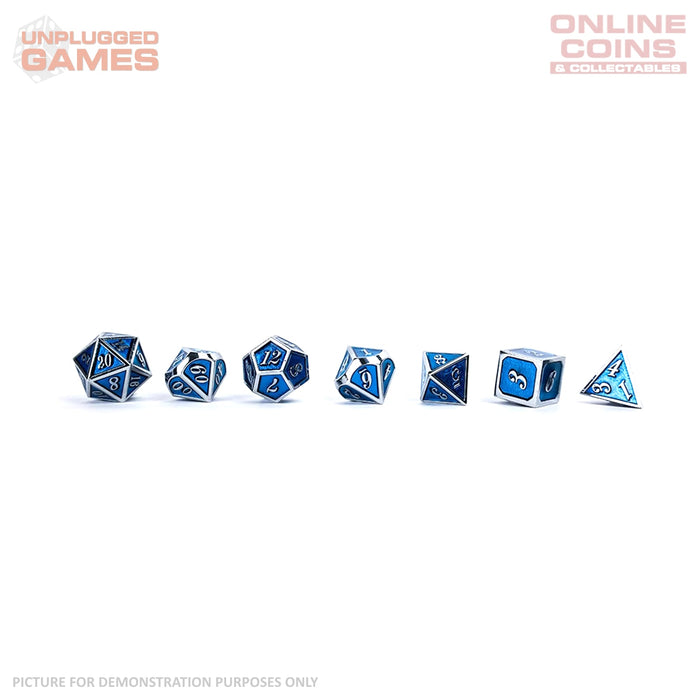 LPG Dice Set - Metal RPG Serif Blue/Silver