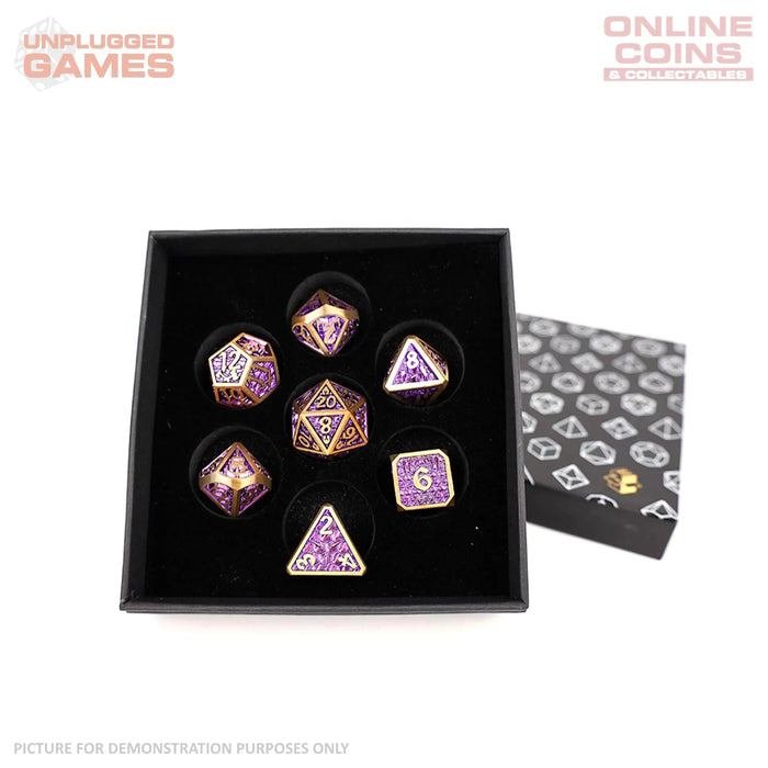 LPG Dice Set - Metal RPG Draco Bright Purple Brass