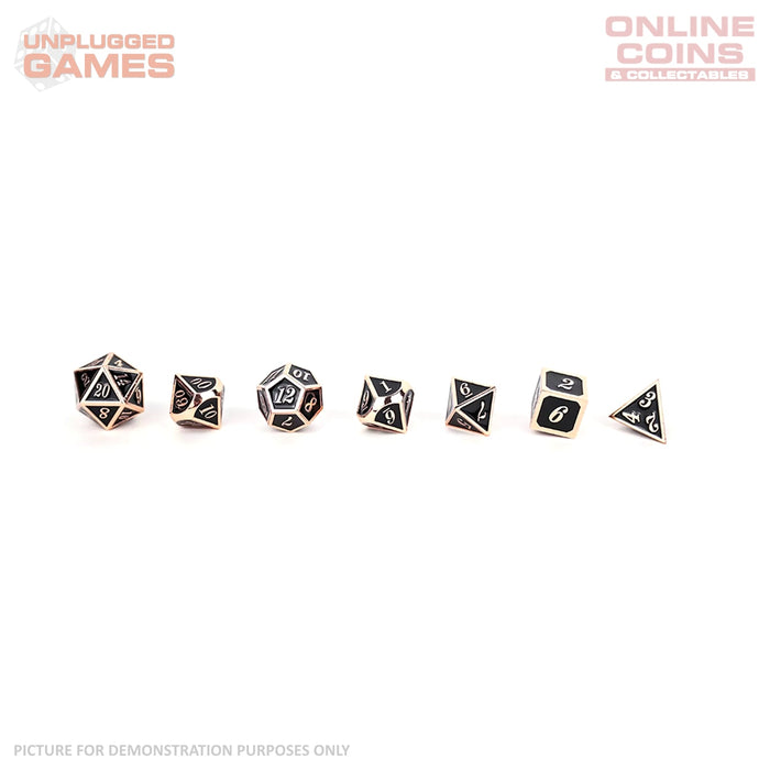 LPG Dice Set - Metal RPG Serif Black/Brass