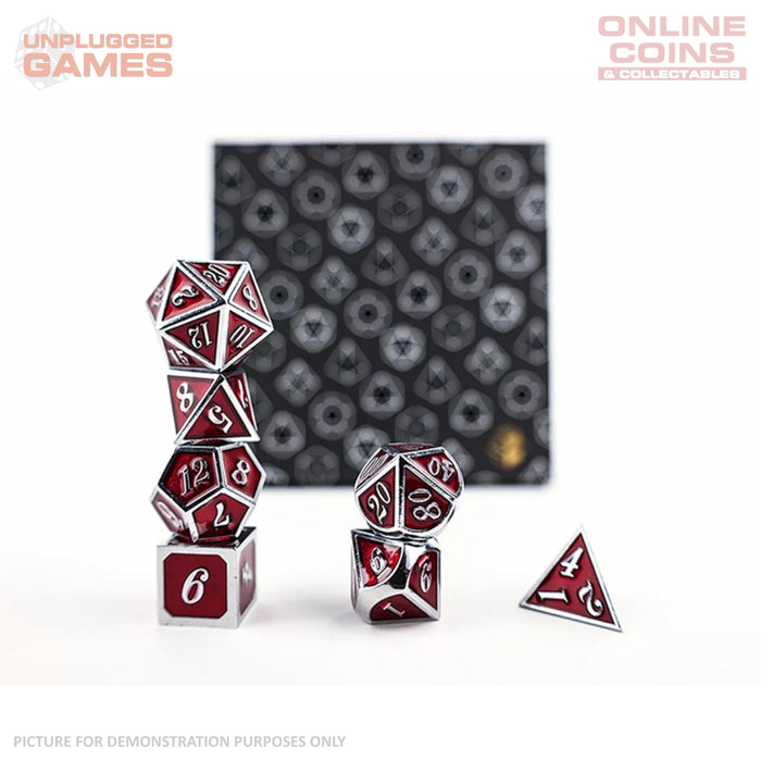 LPG Dice Set - Metal RPG Serif Red/Silver