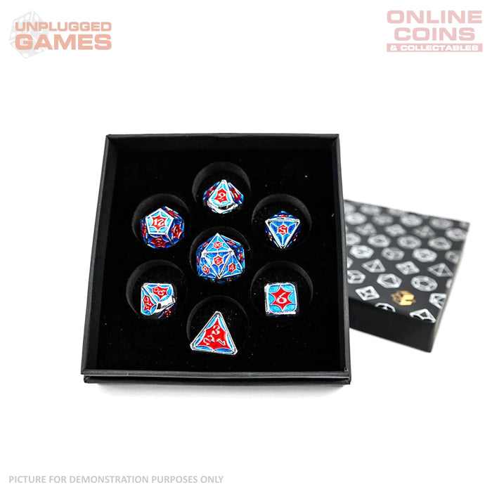 LPG Dice Set - Metal RPG Leadlight Red/Blue/Silver