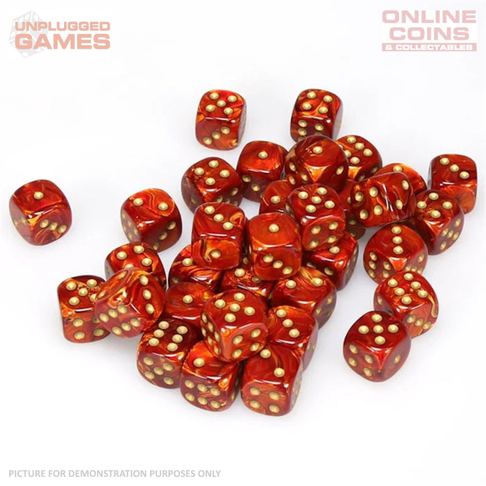 CHESSEX D6 Dice 12mm (36) - Scarab Scarlet/Gold Block