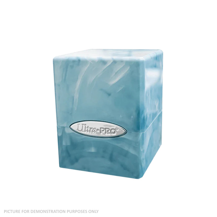 Marble Satin Cube Deck Box - Light Blue/White