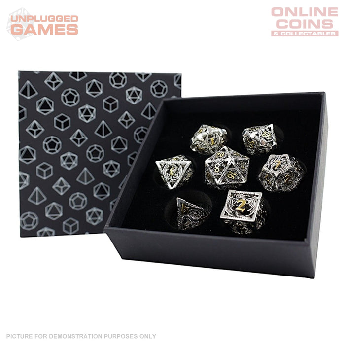 LPG Dice RPG Set Hollow Dragon - Chrome and Gold