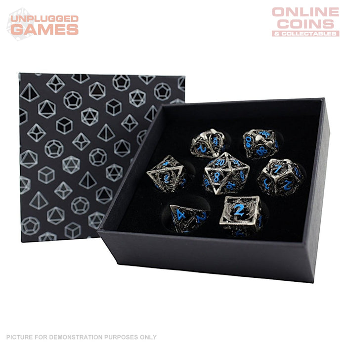 LPG Dice RPG Set Hollow Dragon - Stainless and Blue