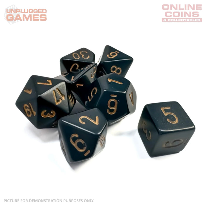 CHESSEX 7-Die Set - Opaque Polyhedral Black/gold