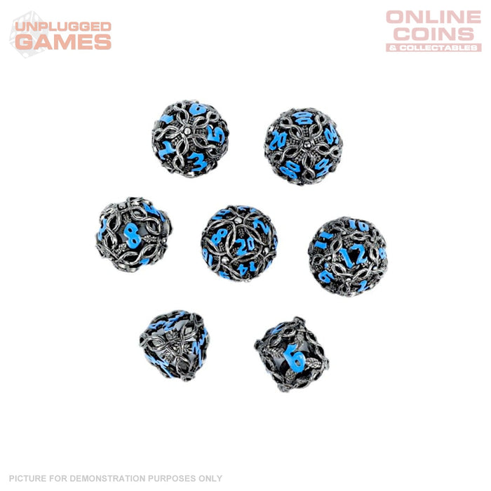 LPG Dice RPG Set Hollow Vines - Stainless and Blue