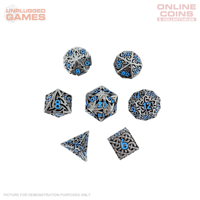 LPG Dice RPG Set Hollow Textures - Stainless and Blue