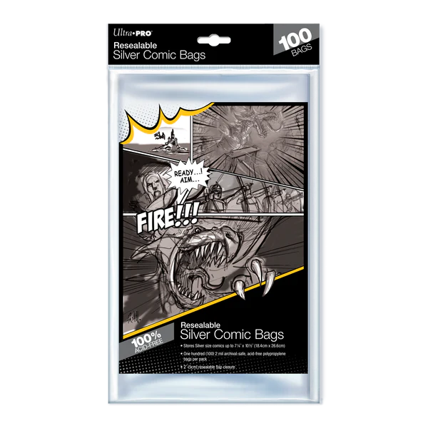 Ultra Pro SILVER Size RESEALABLE Comic Bags - Packet of 100