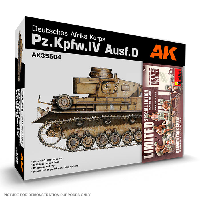 AK Interactive - 1/35 Scale Models - PZ.KPFW.IV AUSF.D AFRIKA KORPS + 5 FIGURES GERMAN TANK CREW AFRIKA KORPS