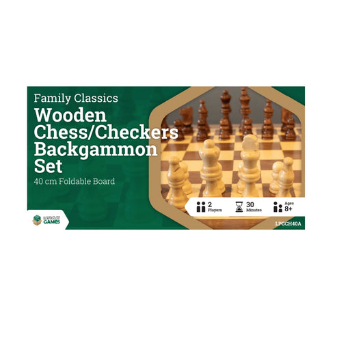 Wooden Folding Chess Checkers Backgammon Set 40cm