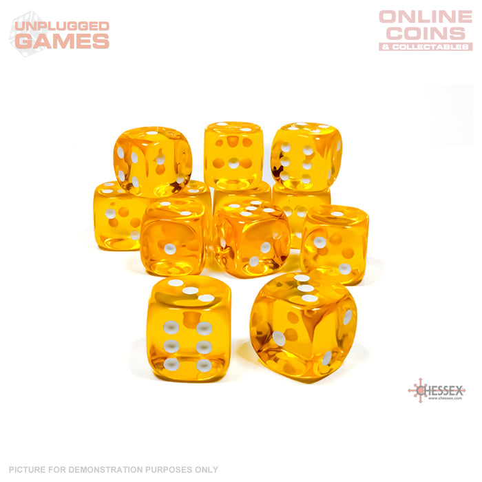 Chessex Translucent Yellow/white 16mm d6 Dice Block (12 dice)