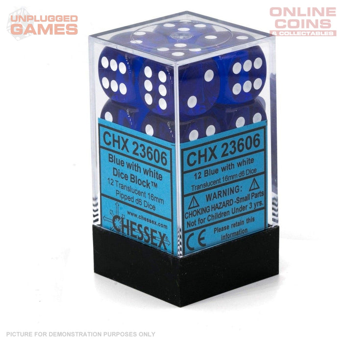 Chessex Translucent Blue/white 16mm d6 Dice Block (12 dice)