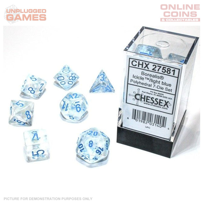 Chessex Borealis Icicle/light blue Luminary Polyhedral 7-Dice Set