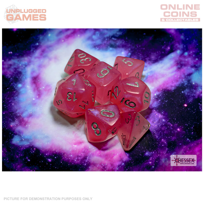 Chessex Borealis Pink/silver Luminary Polyhedral 7-Dice Set