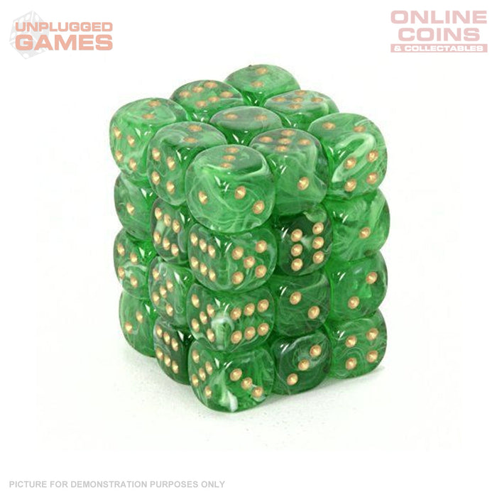 Chessex Vortex Green/gold 12mm d6 Dice Block (36 dice)