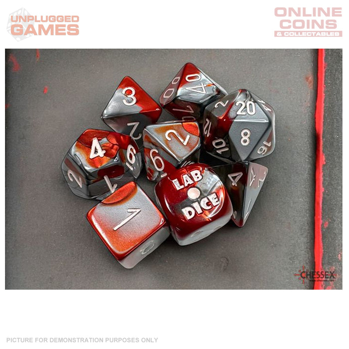 Chessex Gemini Red-Steel/white Polyhedral 7-Dice Set (with bonus die)