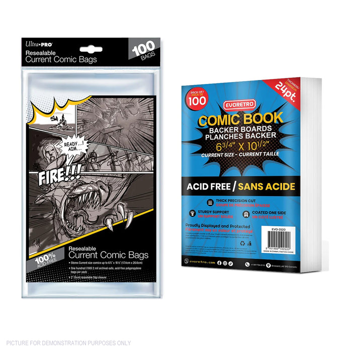 COMIC COMBO - ULTRA PRO EVORETRO - Resealable CURRENT Size Comic Bags & Backing Boards x 100