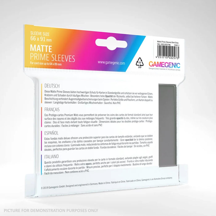 GameGenic MATTE Prime Sleeves 100 Pack - DARK GREY