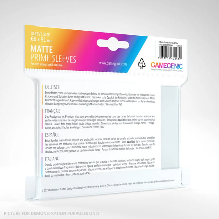 GameGenic - MATTE Prime Sleeves - WHITE- Pack of 100