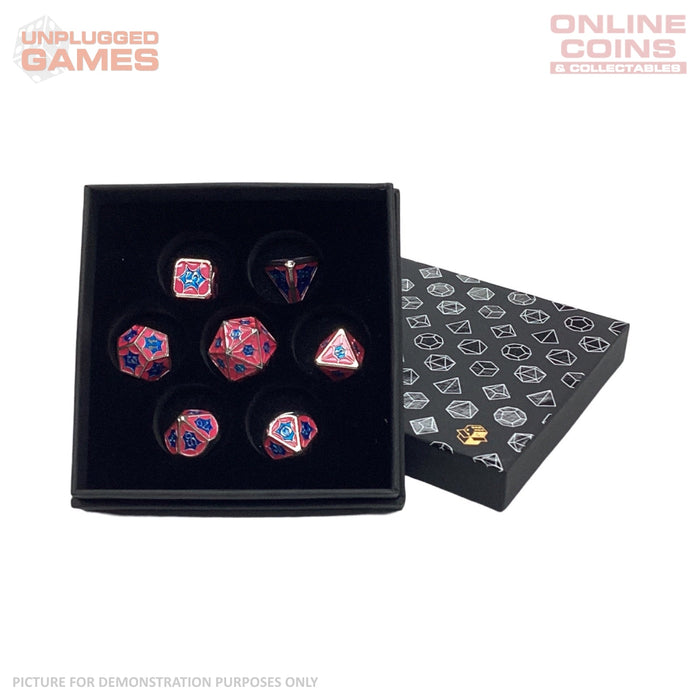 LPG Dice Set - Metal RPG Leadlight Blue/Pink/Silver