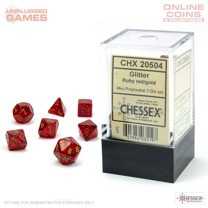 CHESSEX Glitter Mini-hedral™ Ruby Red/Gold 7-Die Set