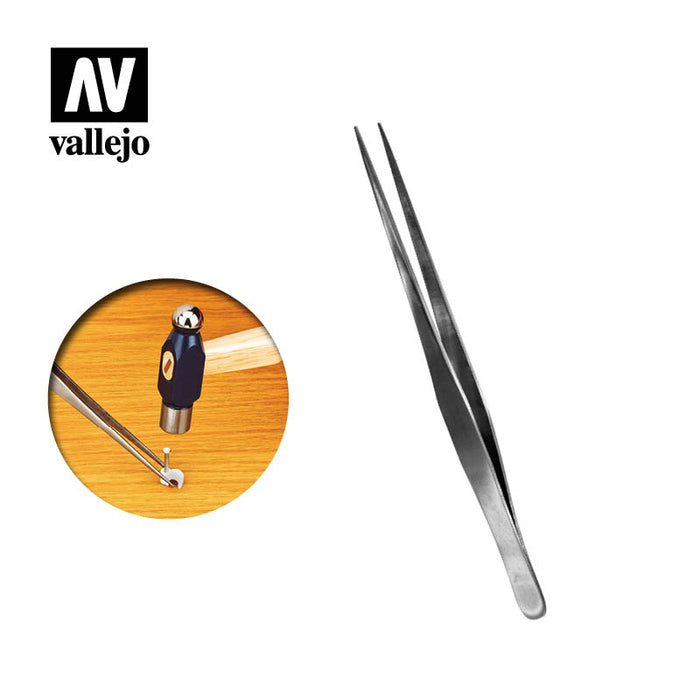 Vallejo Hobby Tools - Straight Tip Stainless Steel Tweezers (175 mm)